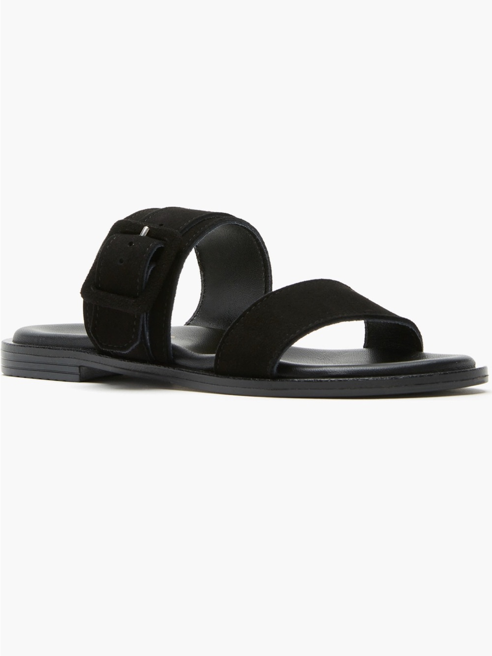 La CANADIENNE Fennix Black Suede Buckle Slide Sandals